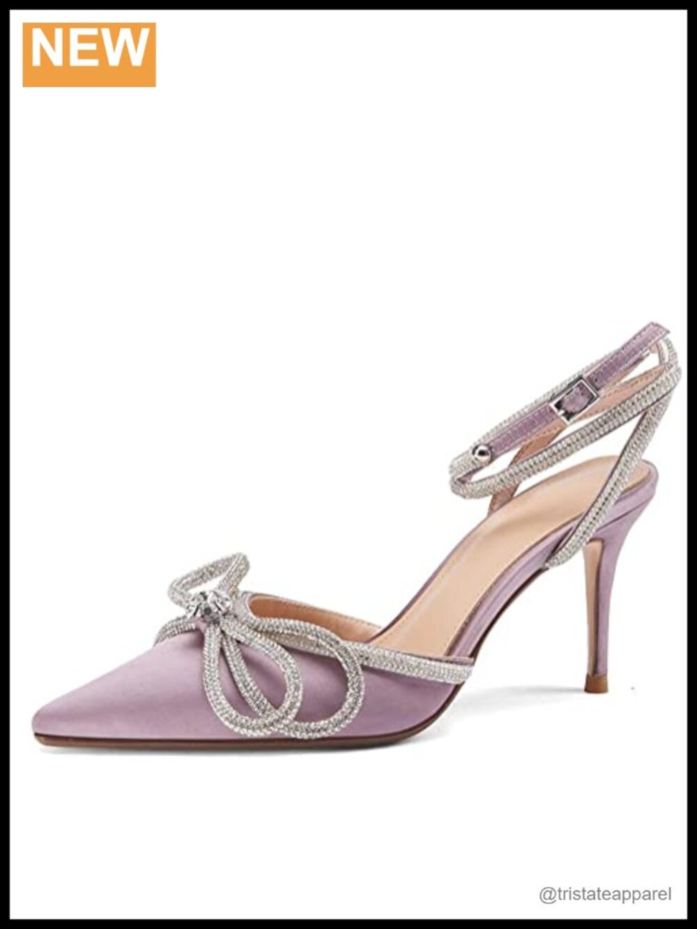 Double Bow Crystal Pointy Toe Ankle Strap Mid Heel Wedding Sandals